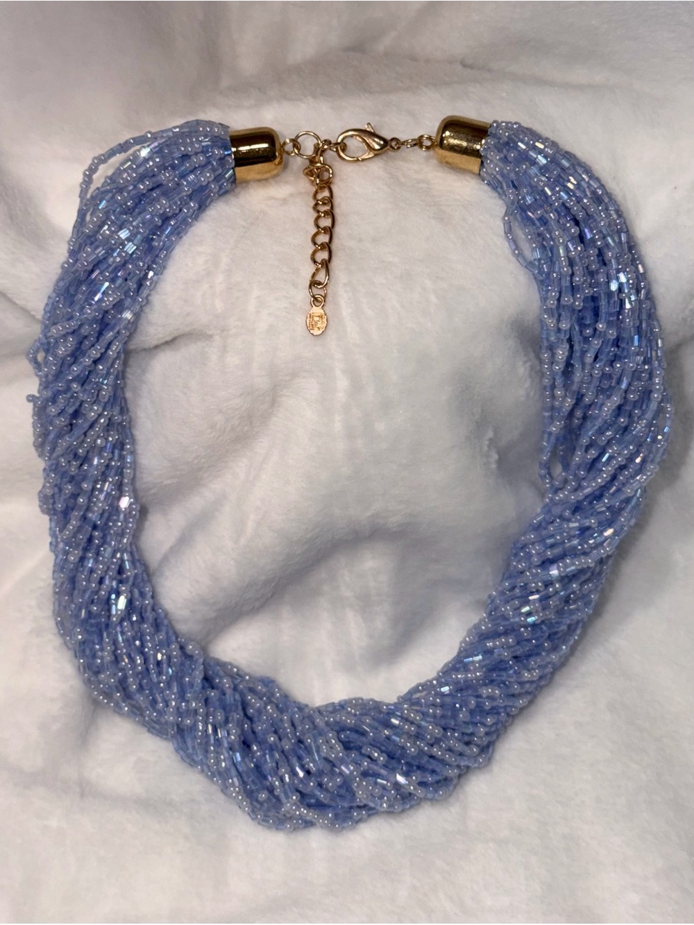 Vintage Handmade Light Blue Seed Bead Multi-Strand Necklace